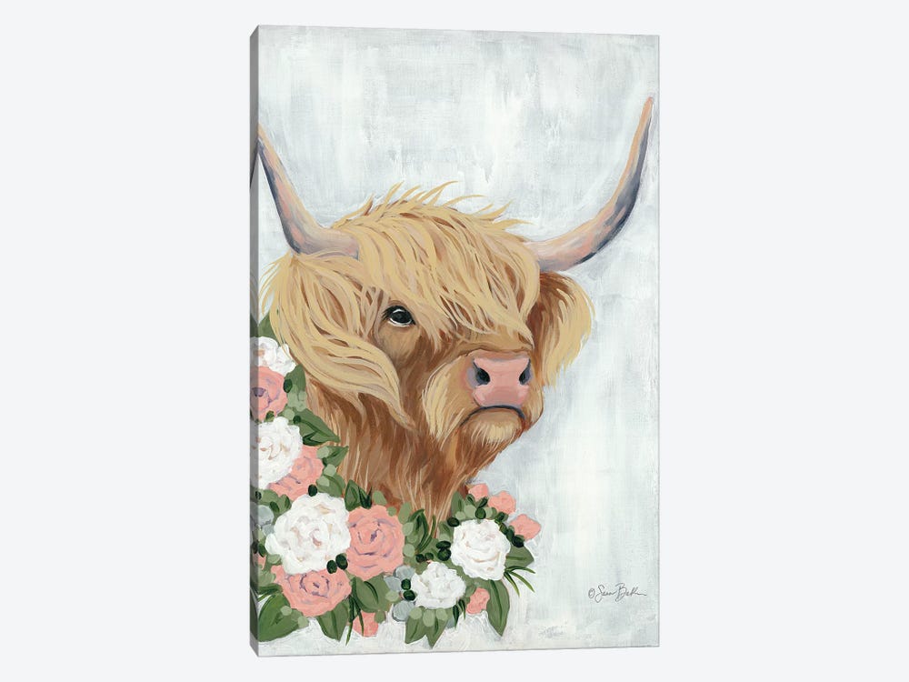 Floral Highlander Cow by Sara Baker 1-piece Art Print