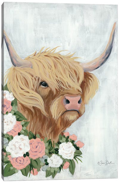 Floral Highlander Cow Canvas Art Print - Highland Cow Art