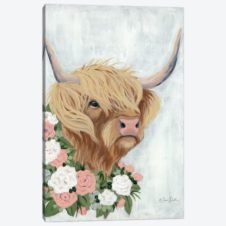 Floral Highlander Cow Canvas Print #SBK15} by Sara Baker Art Print