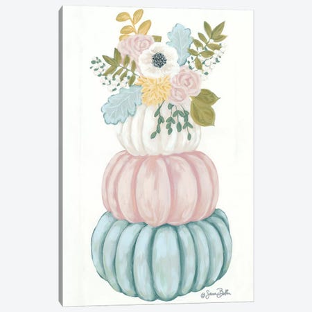 Floral Pumpkins Canvas Print #SBK19} by Sara Baker Canvas Art
