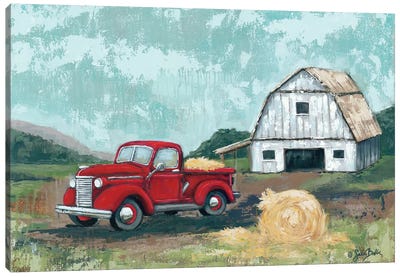 Red Truck at the Barn Canvas Art Print