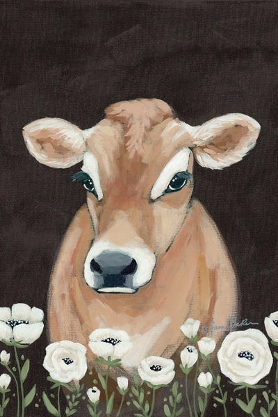 Cow With Flowers     by Sara Baker canvas print