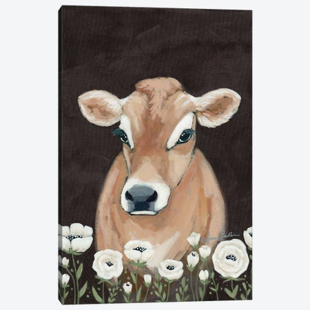 Cow With Flowers     Canvas Print #SBK24} by Sara Baker Canvas Artwork