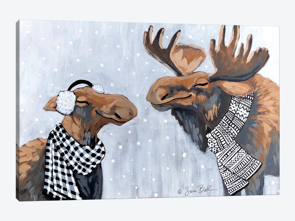 Winter Moose Kisses by Sara Baker 1-piece Art Print