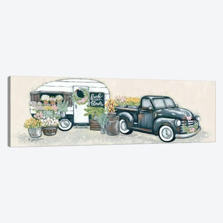Vintage Flower Truck and Trailer Canvas Print #SBK7} by Sara Baker Canvas Art
