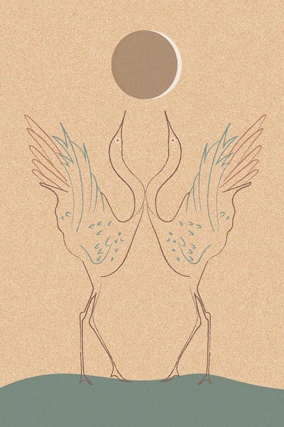 Sabrina Balbuena: Japanese Art Two Cranes With Moon by Sabrina Balbuena