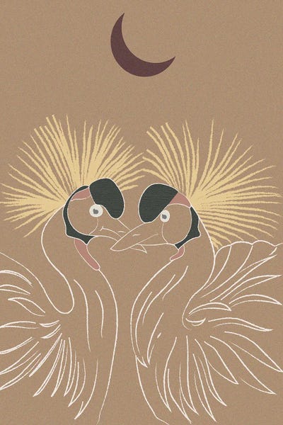 Sabrina Balbuena: Japanese Art Two Crowned Cranes And The Moon by Sabrina Balbuena