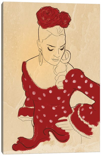 Spanish Flamenco Woman Dancer In A Dotty Dress Canvas Art Print - Flamenco Art
