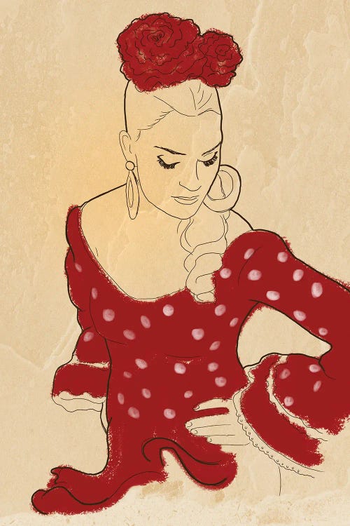 Spanish Flamenco Woman Dancer In A Dotty Dress