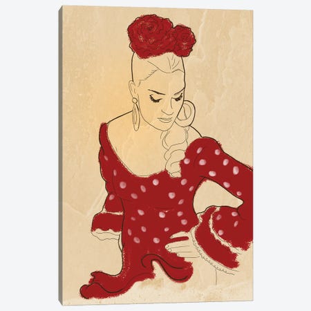 Spanish Flamenco Woman Dancer In A Dotty Dress Canvas Print #SBU52} by Sabrina Balbuena Canvas Artwork