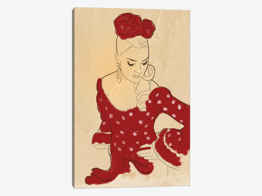 Spanish Flamenco Woman Dancer In A Dotty Dress by Sabrina Balbuena 1-piece Canvas Wall Art