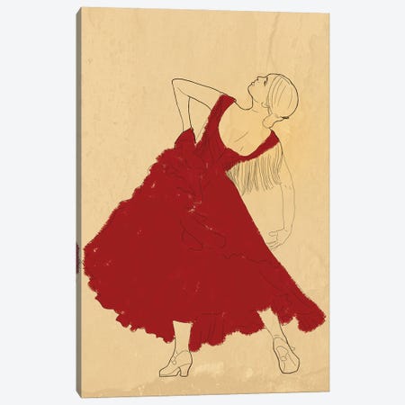 Spanish Flamenco Woman Dancer In A Red Dress Canvas Print #SBU53} by Sabrina Balbuena Canvas Wall Art