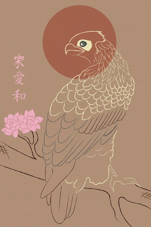 Japanese Art Style Drawing Real Eagle On The Tree