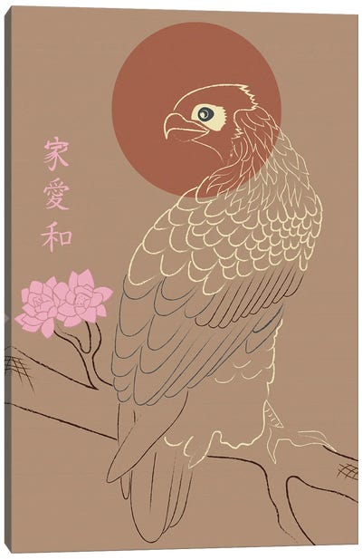 Japanese Art Style Drawing Real Eagle On The Tree Canvas Art Print