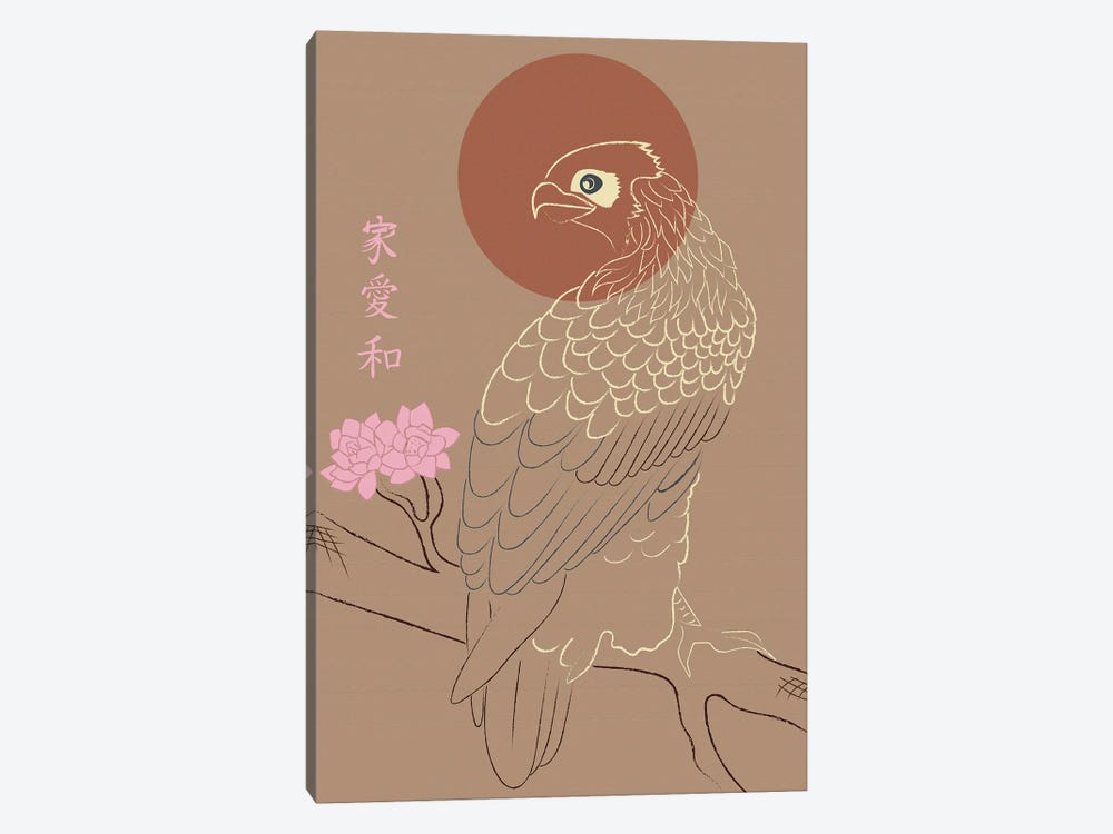 Japanese Art Style Drawing Real Eagle On The Tree by Sabrina Balbuena 1-piece Canvas Artwork