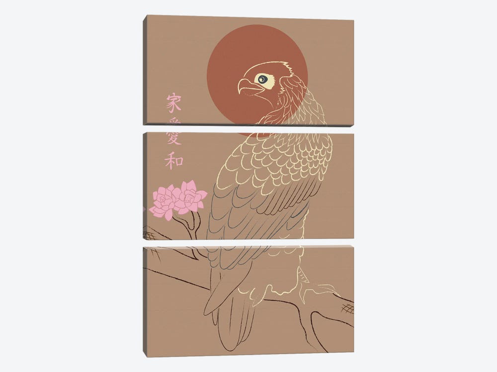 Japanese Art Style Drawing Real Eagle On The Tree by Sabrina Balbuena 3-piece Canvas Artwork