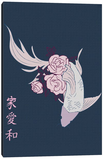 Japanese Art Style Drawing Koi Fish Canvas Art Print - Koi Fish Art