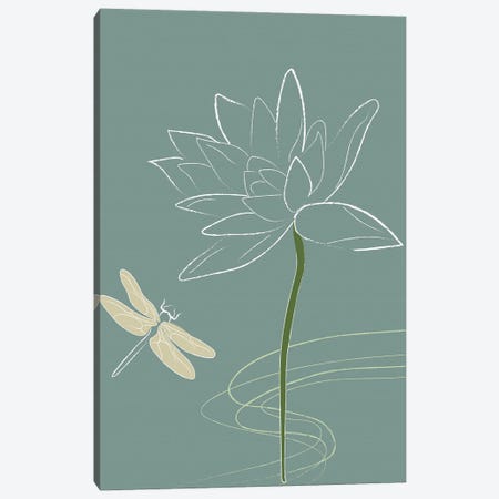 Japanese Art Style Drawing Dragonfly And The Flower Canvas Print #SBU56} by Sabrina Balbuena Art Print