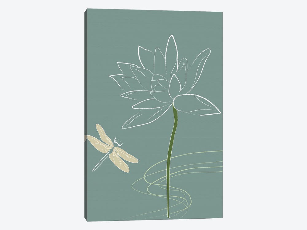 Japanese Art Style Drawing Dragonfly And The Flower by Sabrina Balbuena 1-piece Canvas Wall Art