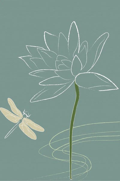 Japanese Art Style Drawing Dragonfly And The Flower