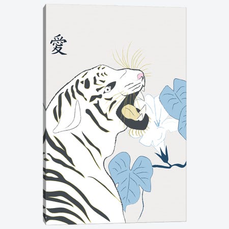 Japanese Art Style Drawing White Tiger Canvas Print #SBU57} by Sabrina Balbuena Art Print