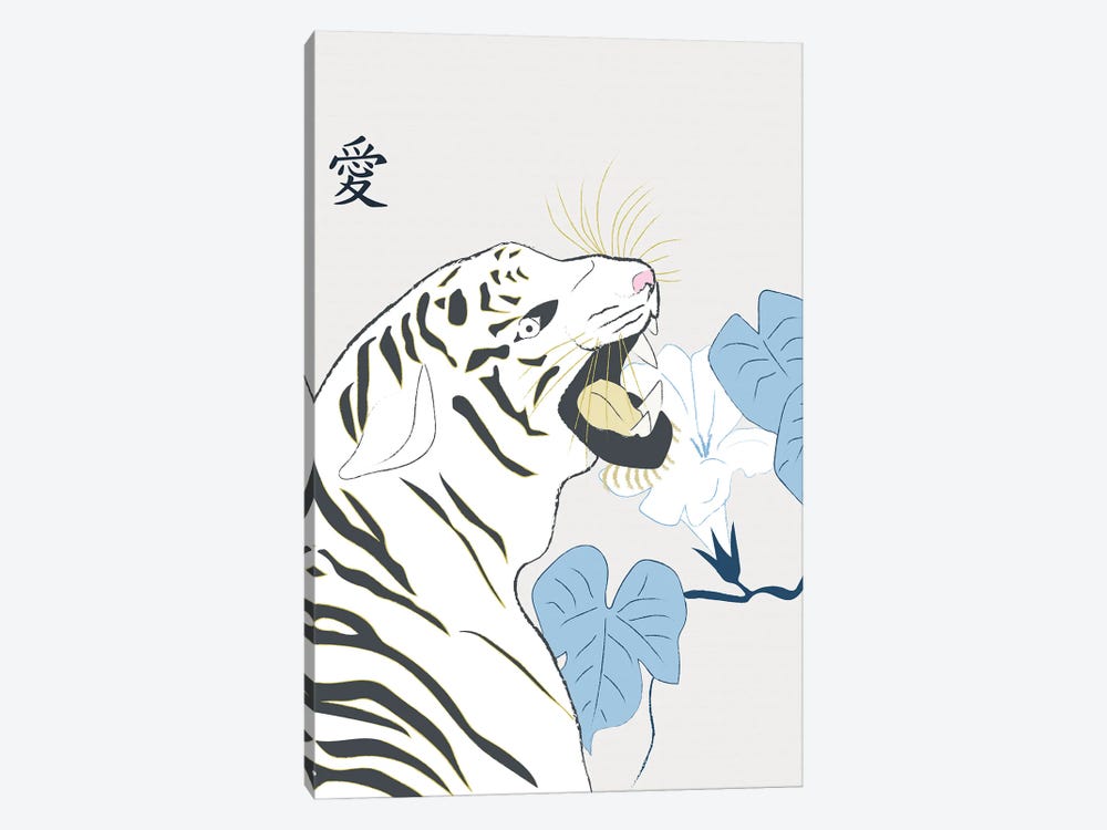 Japanese Art Style Drawing White Tiger by Sabrina Balbuena 1-piece Canvas Art Print