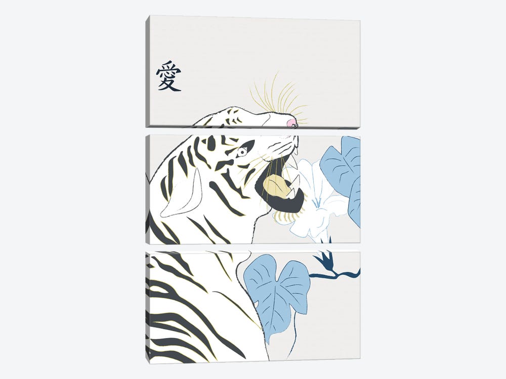 Japanese Art Style Drawing White Tiger by Sabrina Balbuena 3-piece Art Print
