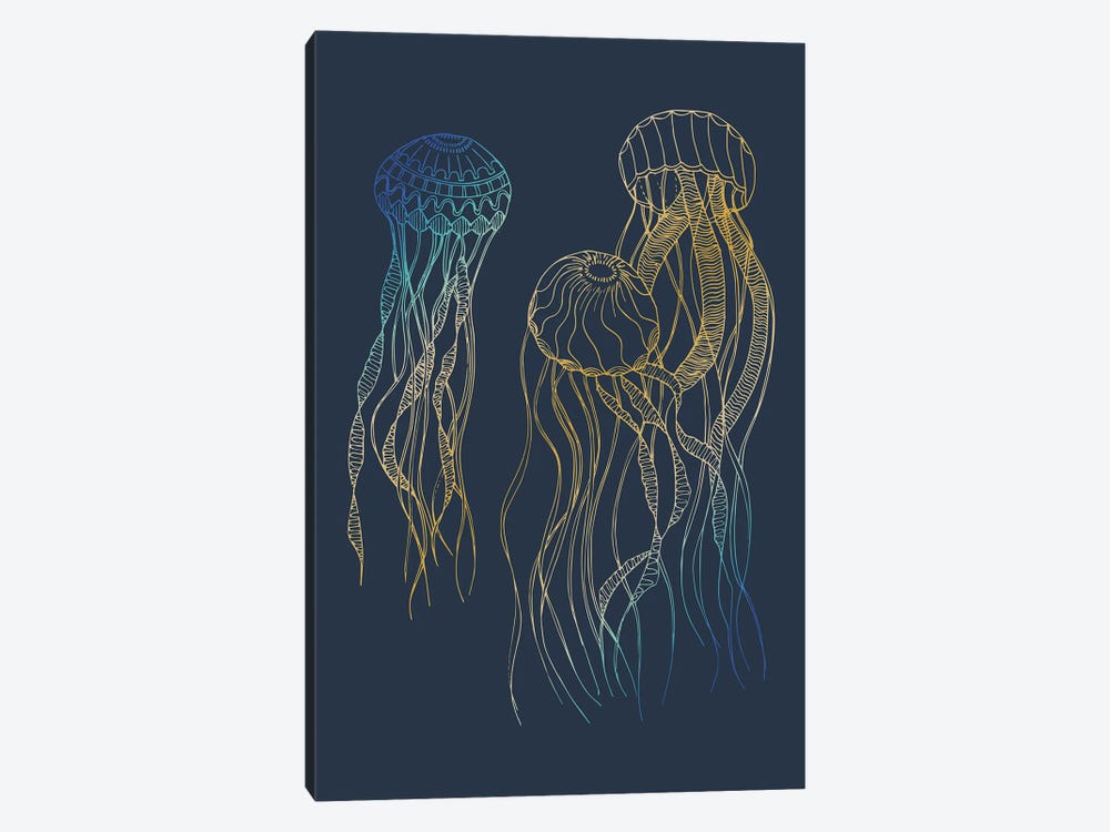Sealife Blue And Gold Jellyfishes by Sabrina Balbuena 1-piece Canvas Artwork