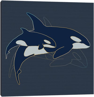 Sealife Blue And Gold Killer Whales Canvas Art Print