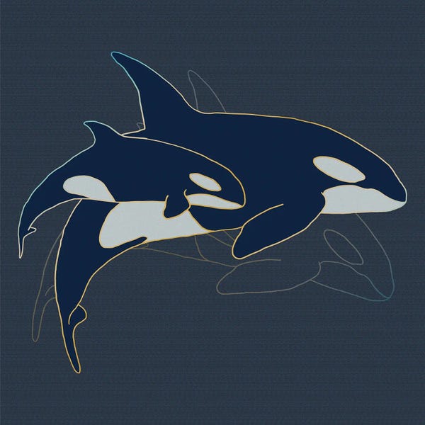 Sabrina Balbuena: Sealife Blue And Gold Killer Whales by Sabrina Balbuena