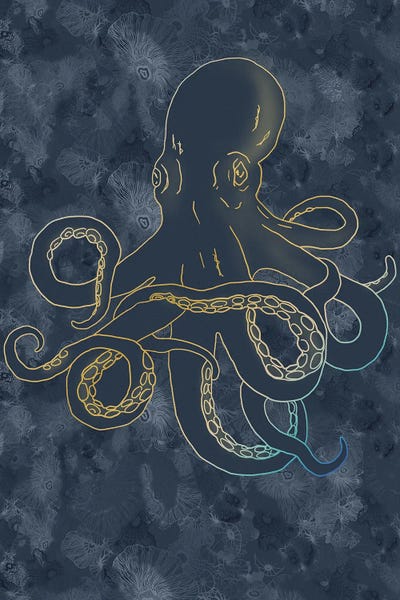 Sealife Blue And Gold Giant Octopus by Sabrina Balbuena multi panel art