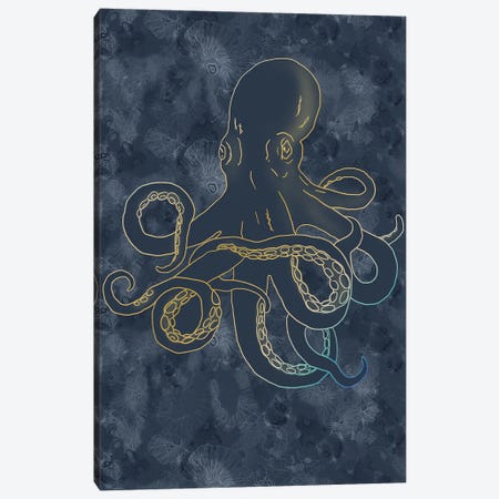 Sealife Blue And Gold Giant Octopus Canvas Print #SBU60} by Sabrina Balbuena Canvas Print