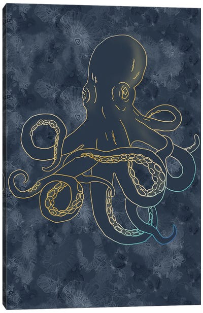 Sealife Blue And Gold Giant Octopus Canvas Art Print