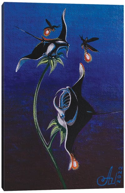 Manta Ray Flowers Canvas Art Print - Playful Surrealism