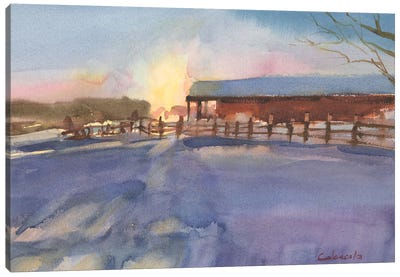 Long Barn At Sunset Canvas Art Print
