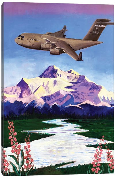C-17 Plane Over Denali Canvas Art Print - Military Aircraft Art