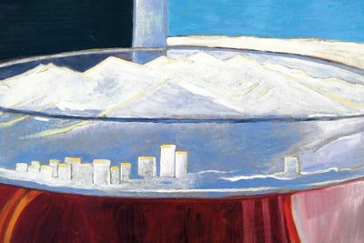 Pint With Anchorage Skyline by Scott Clendaniel framed canvas print