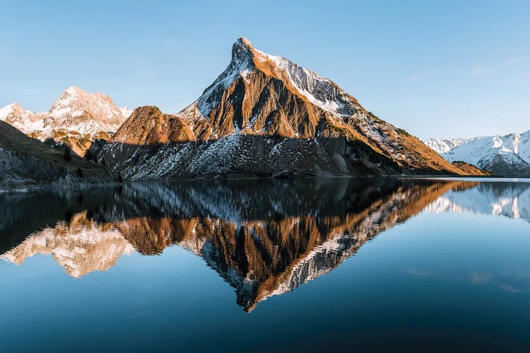 Perfect Reflection Of A Mountain Lake During Sunset