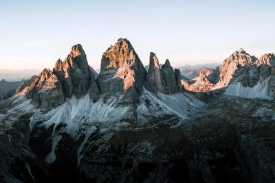 Dolomites Mountains Tre Cime Peaks Sunset In Italy Panorama by Michael Schauer framed wall art