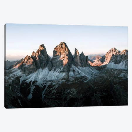 Dolomites Mountains Tre Cime Peaks Sunset In Italy Panorama Canvas Print #SCE105} by Michael Schauer Canvas Artwork