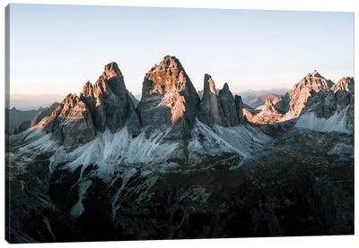 Dolomites Mountains Tre Cime Peaks Sunset In Italy Panorama Canvas Art Print