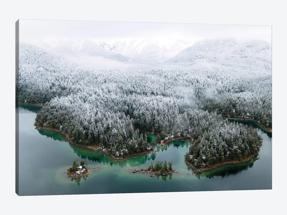 Mountain Lake From Above With Forest Covered In Snow by Michael Schauer 1-piece Canvas Art Print