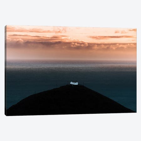 Lone House On A Hill Looking Over The Ocean Onto An Epic Sunset Canvas Print #SCE112} by Michael Schauer Canvas Artwork