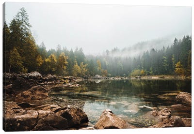 Calm Forest Lake During A Foggy Autumn Morning Canvas Art Print
