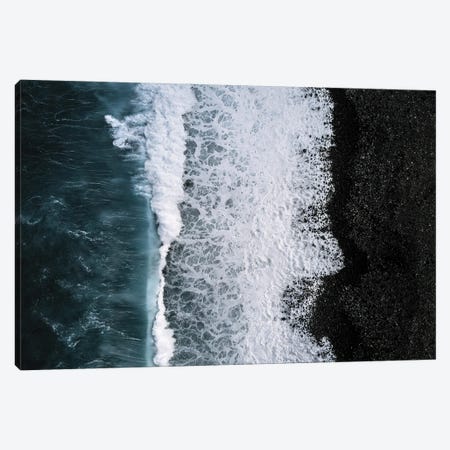 Black Sand Beach Being Hit By A Wave From Above Canvas Print #SCE122} by Michael Schauer Canvas Print