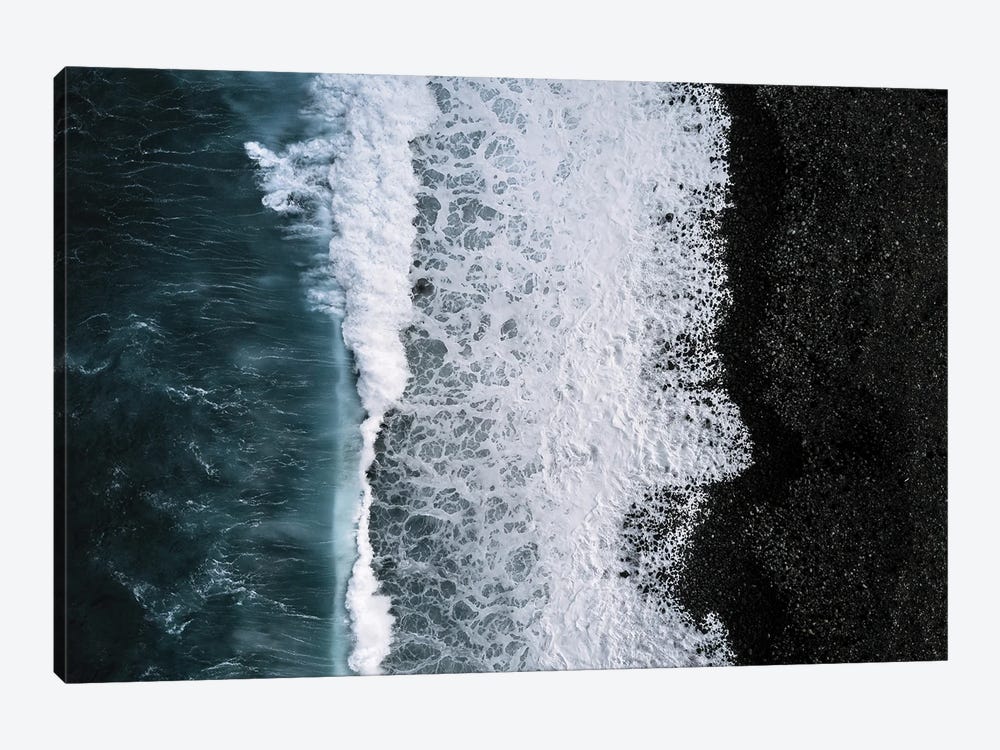 Black Sand Beach Being Hit By A Wave From Above by Michael Schauer 1-piece Canvas Art Print