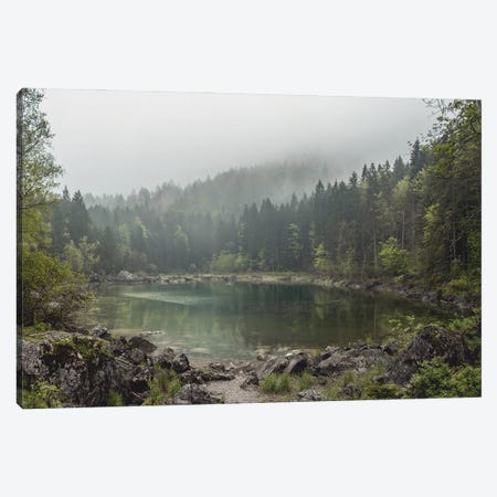 Calm Forest Lake During A Foggy Morning With Perfect Reflection Canvas Print #SCE12} by Michael Schauer Canvas Art Print