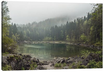 Calm Forest Lake During A Foggy Morning With Perfect Reflection Canvas Art Print - Michael Schauer