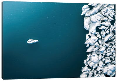 Lone, Minimalist Floating Icebergs From Above Canvas Art Print - Glacier & Iceberg Art