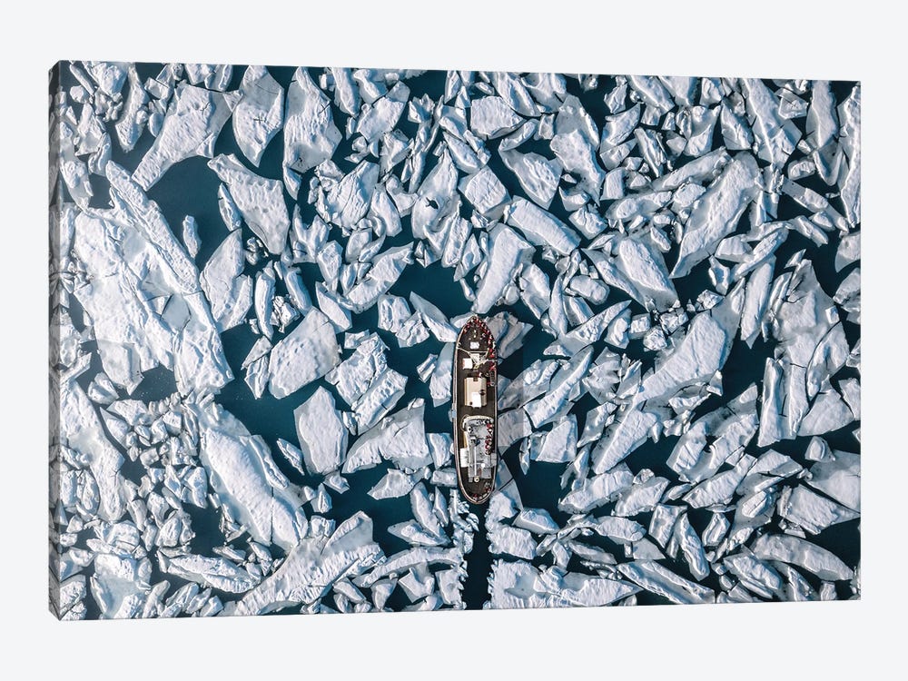 Icebreaker Pushing Its Way Through The Frozen Ocean From Above by Michael Schauer 1-piece Canvas Wall Art